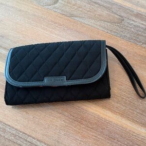 Vera Bradley Black Quilted Wristlet with Gray Trim